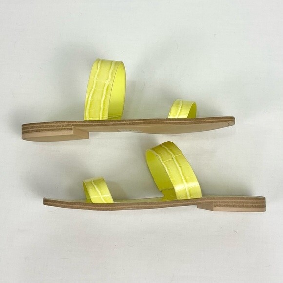 Dolce Vita Yellow Slide Sandal Isaac Flats Sz 9.5 Citron Croco Embossed - Picture 6 of 10